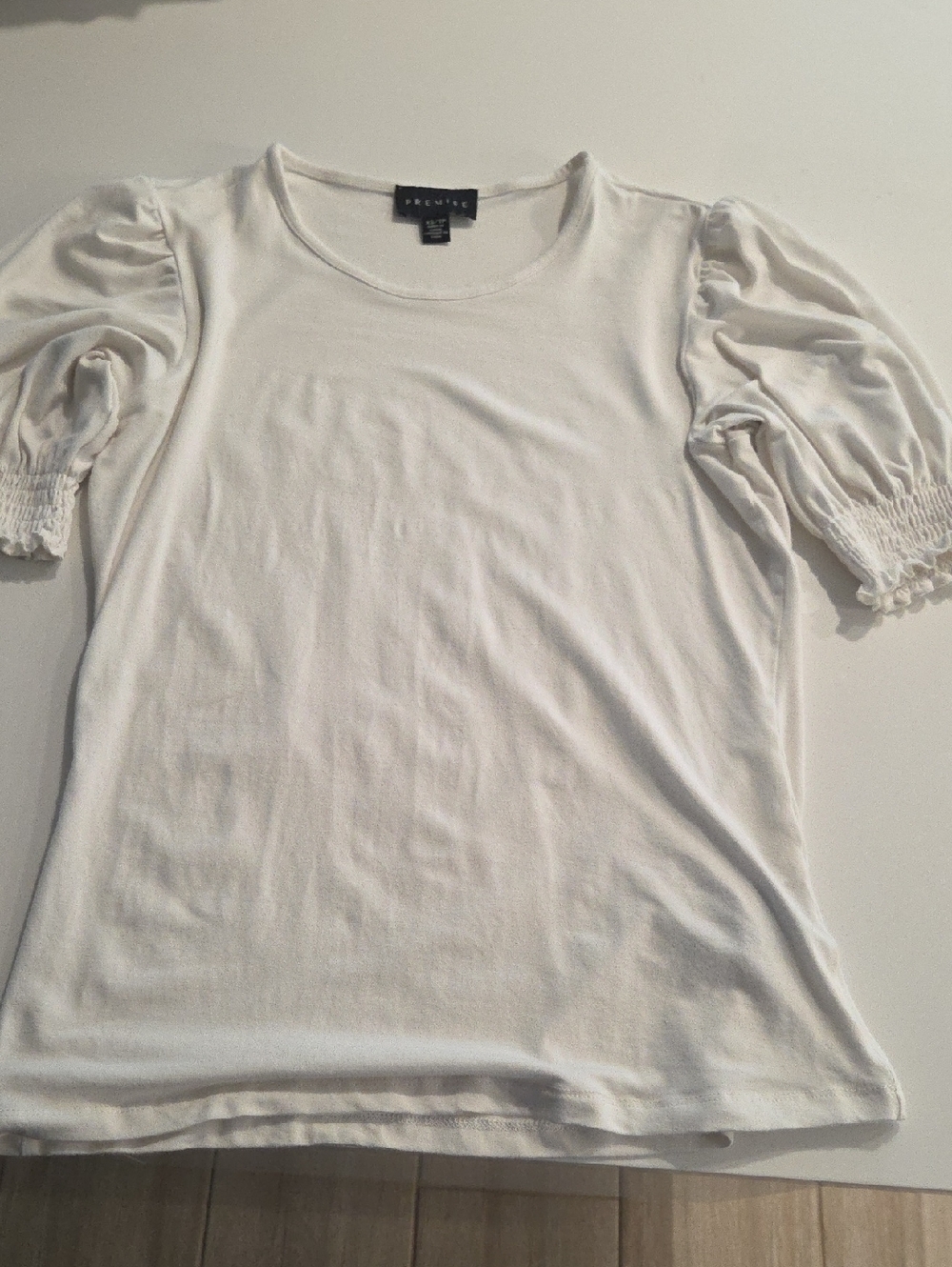 Premise White Elastic Puff-Sleeve Short Sleeve Top